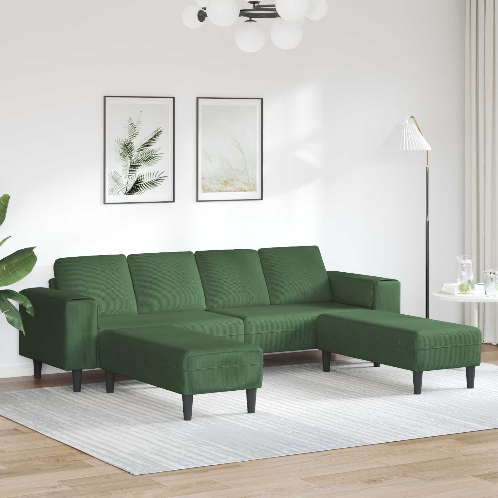Divano Verde Scuro 250 x 188 x 76 cm Tessuto in Cords | homemem39