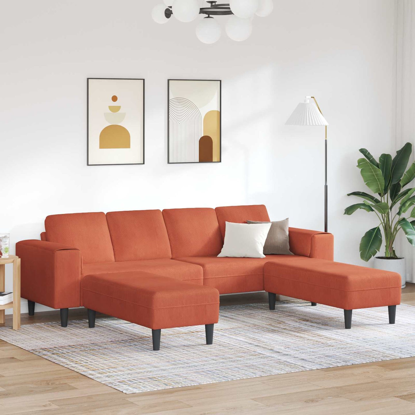 Divano Rosso Arancio 250 x 188 x 76 cm Tessuto in Cords | homemem39