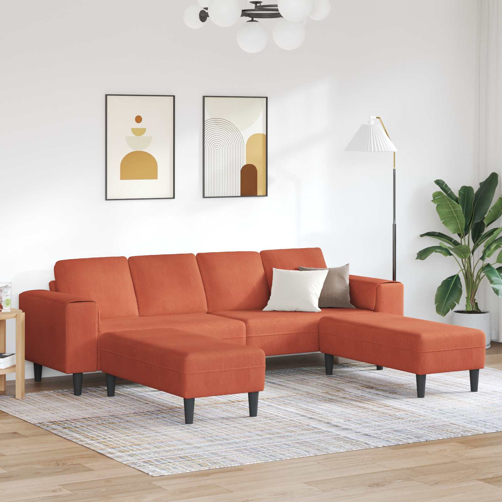 Divano Rosso Arancio 250 x 188 x 76 cm Tessuto in Cords | homemem39
