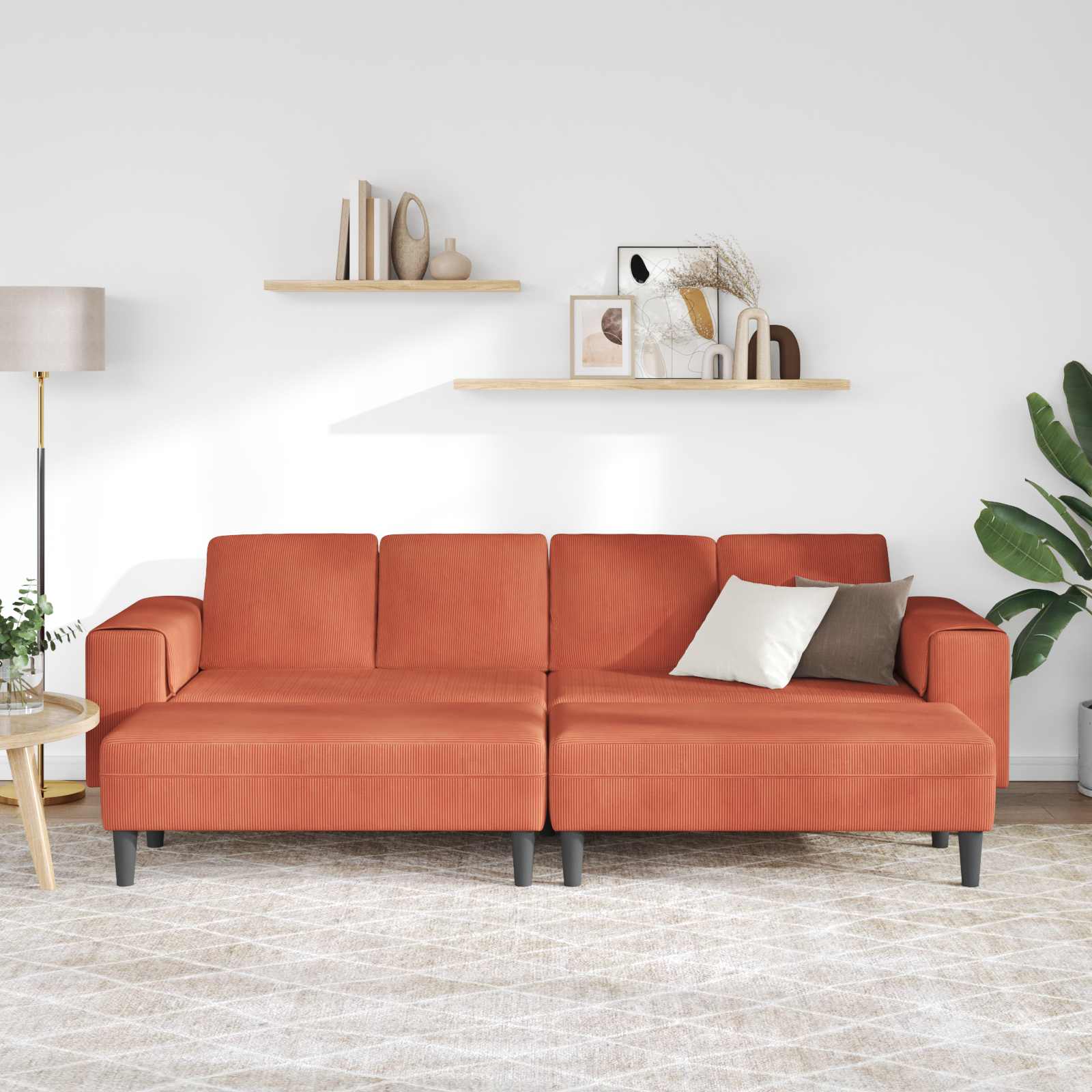 Divano Rosso Arancio 250 x 188 x 76 cm Tessuto in Cords | homemem39