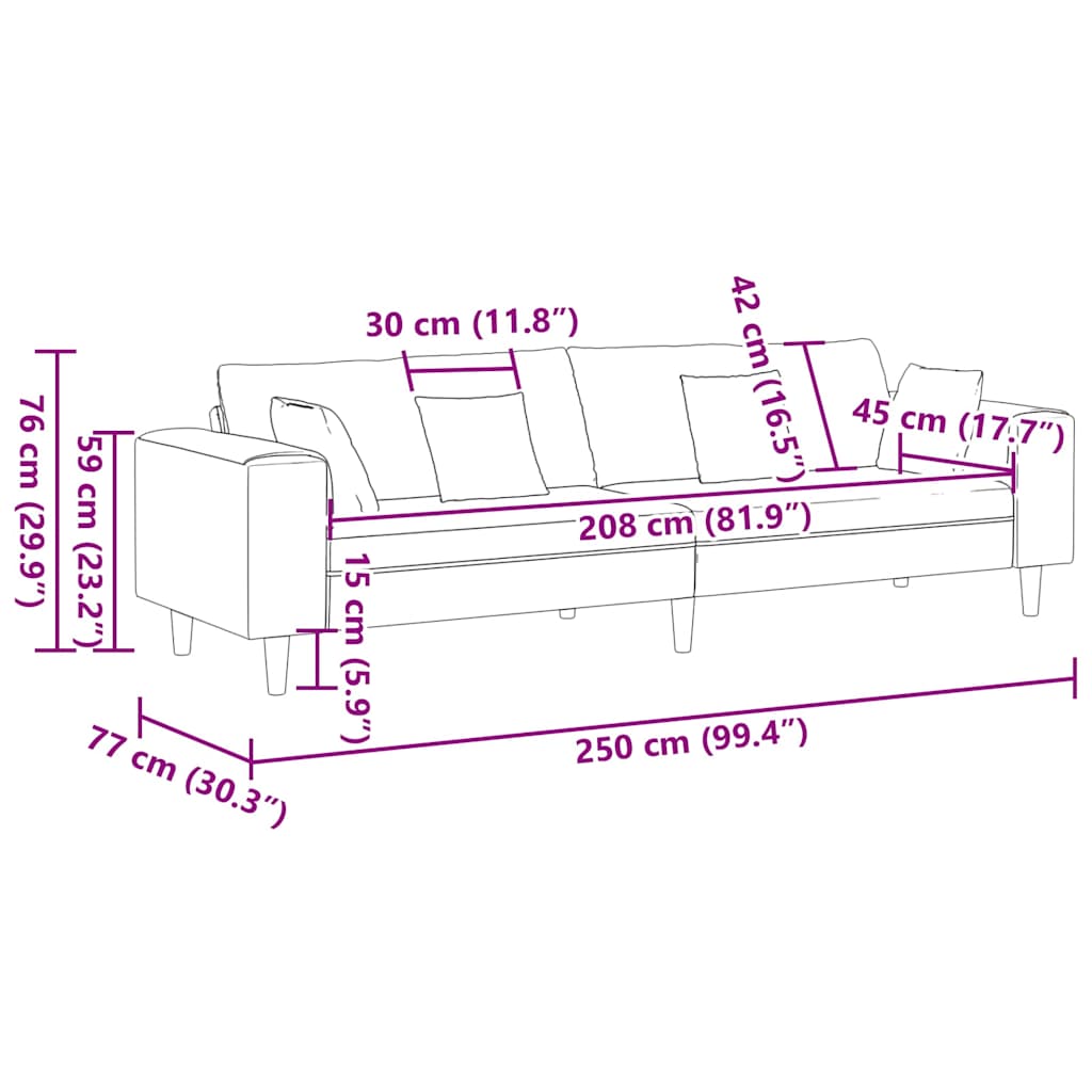 Divano con cuscino Crema 250 x 77 x 76 cm Tessuto | homemem39