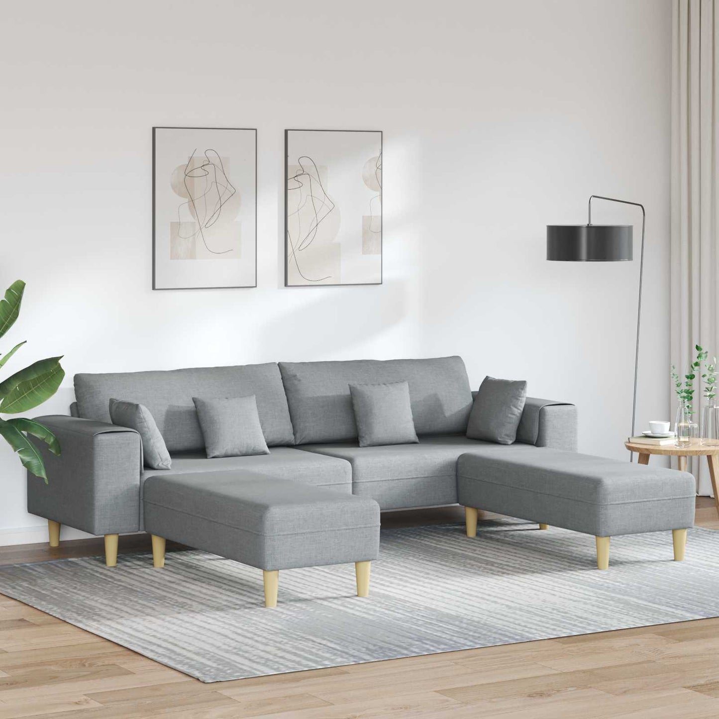 Divano con cuscino 3 pcs Grigio chiaro Tessuto