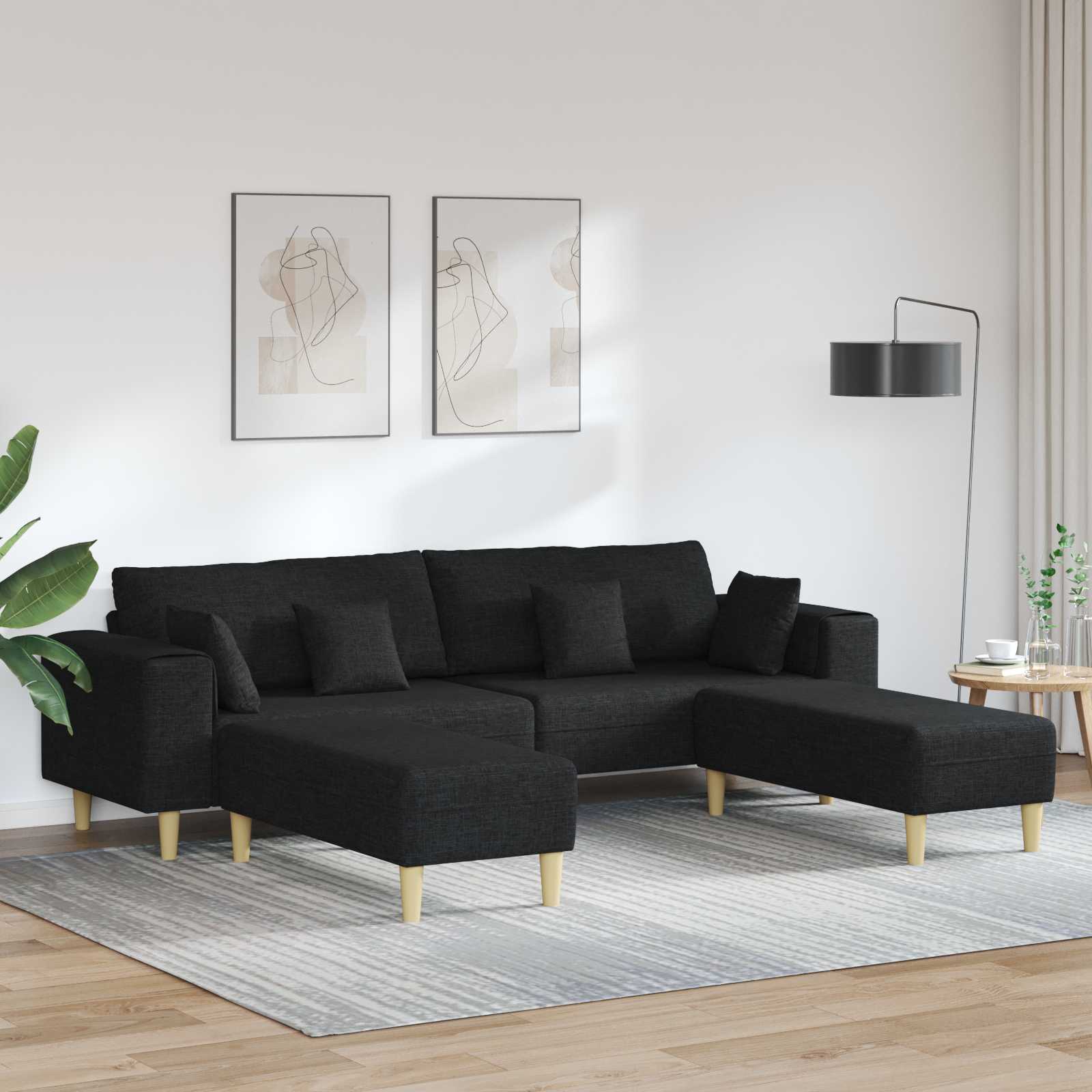 Divano con cuscino 3 pcs Nero Tessuto | homemem39