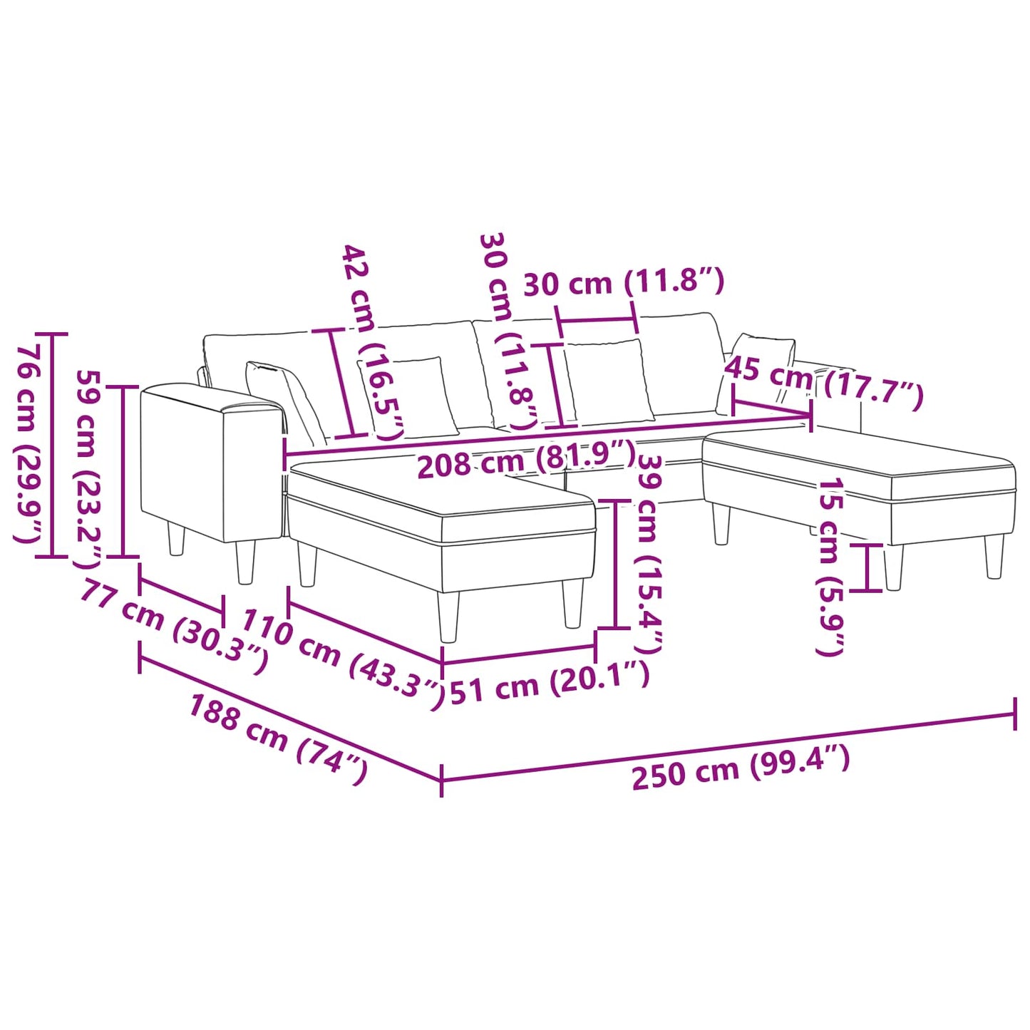 Divano con cuscino 3 pcs Rosso Vino Tessuto - homemem39