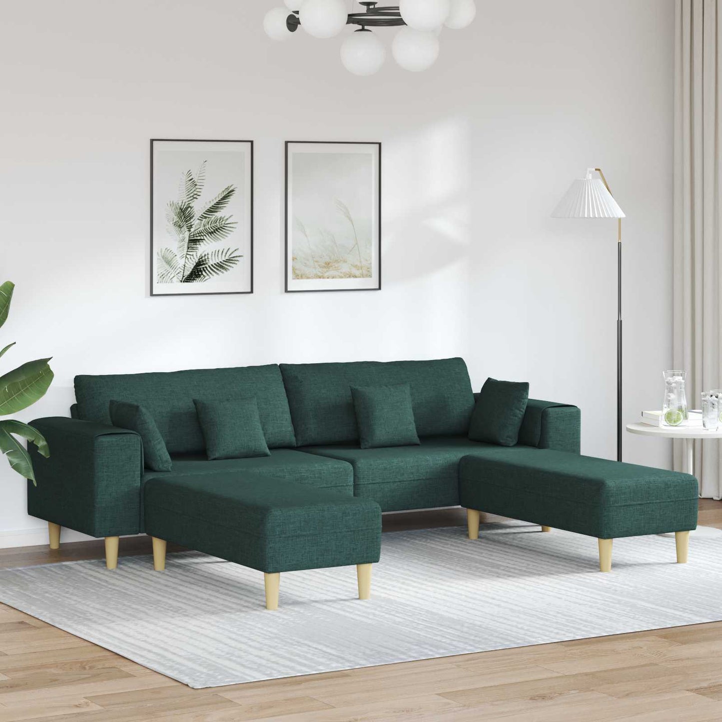 Divano con cuscino 3 pcs Verde Scuro Tessuto | homemem39