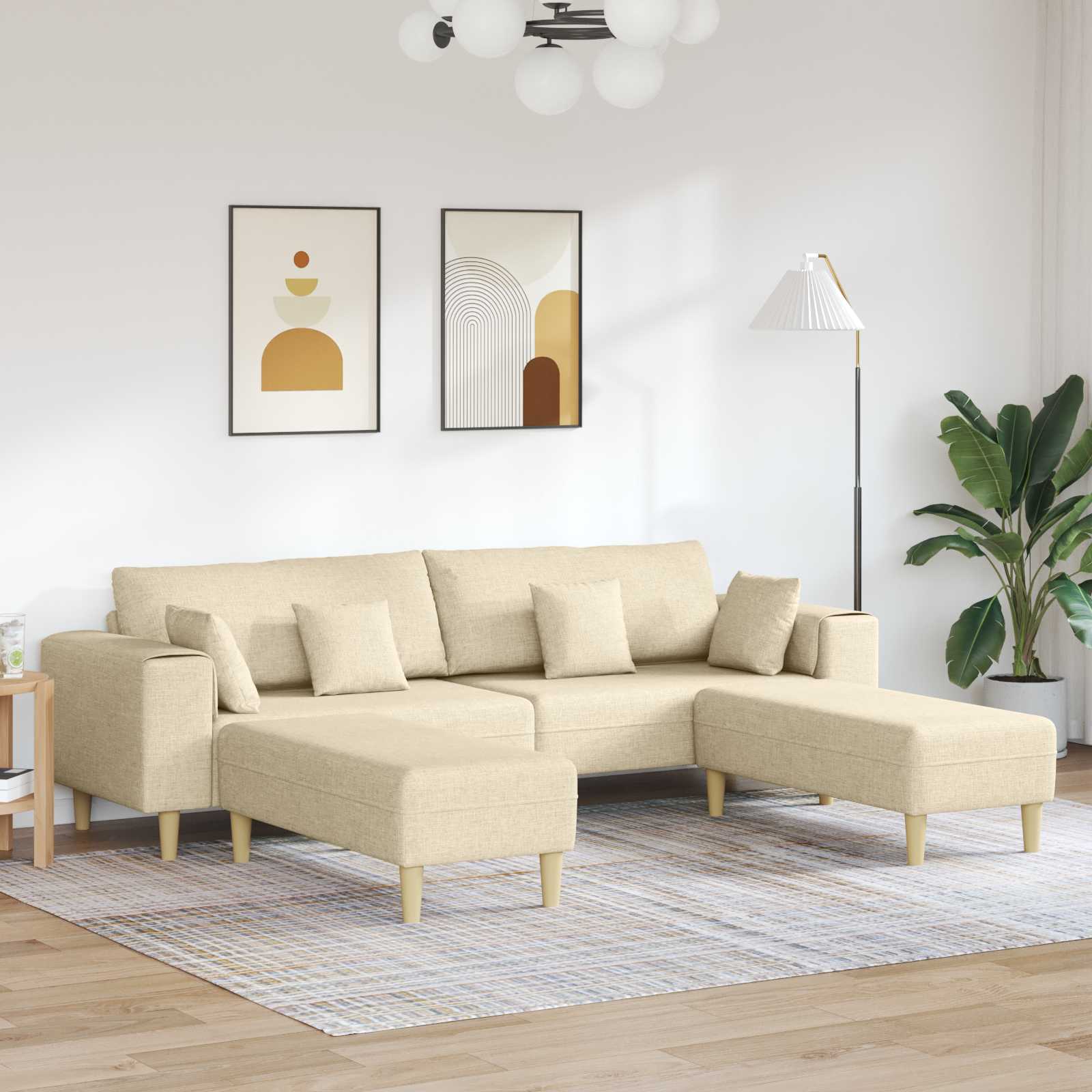 Divano con cuscino 3 pcs Crema Tessuto | homemem39