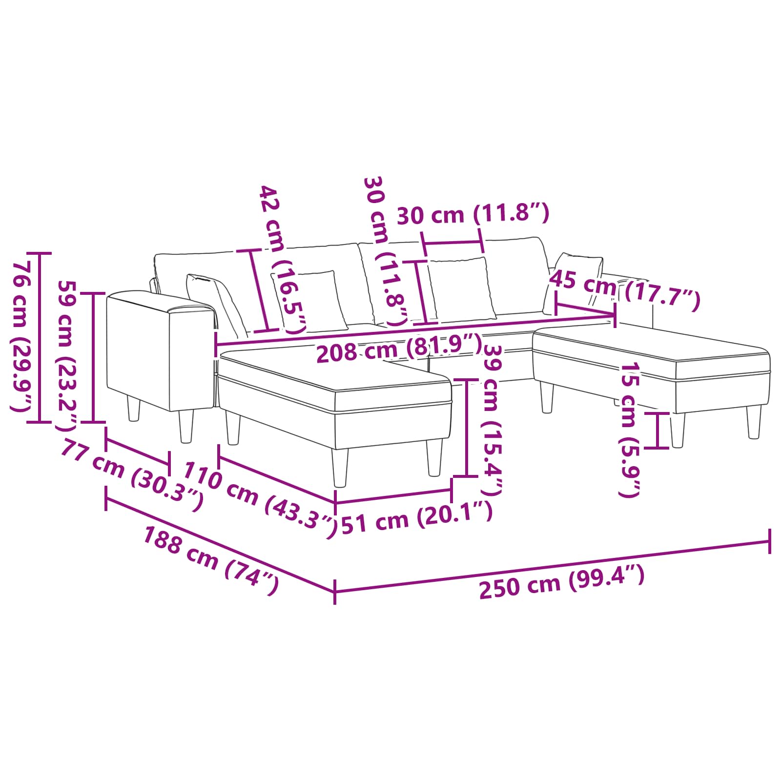Divano 3 pcs Grigio scuro 250 x 188 x 76 cm Velluto | homemem39