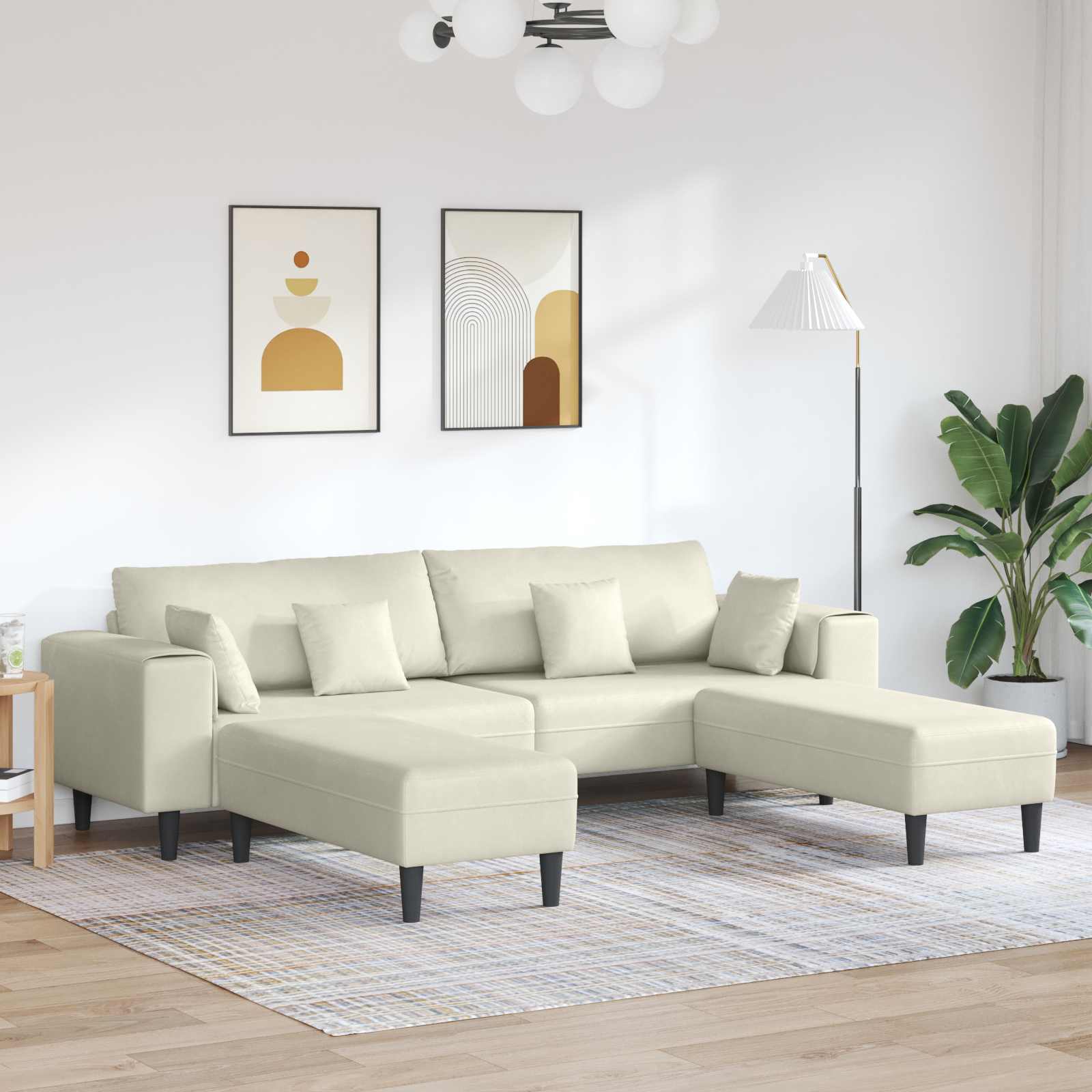 Divano 3 pcs Crema 250 x 188 x 76 cm Velluto | homemem39