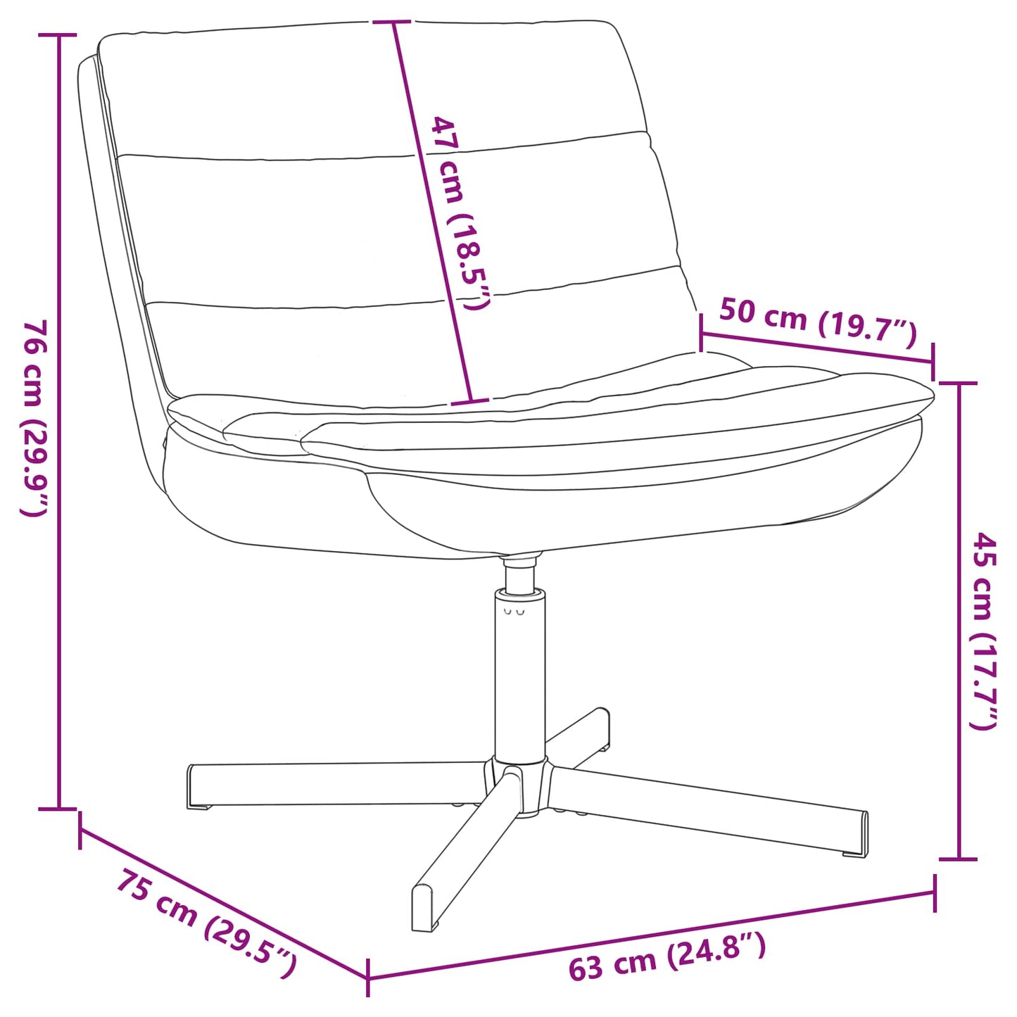 Sedia girevole Nero 63 x 75 x 76 cm PU Lucido