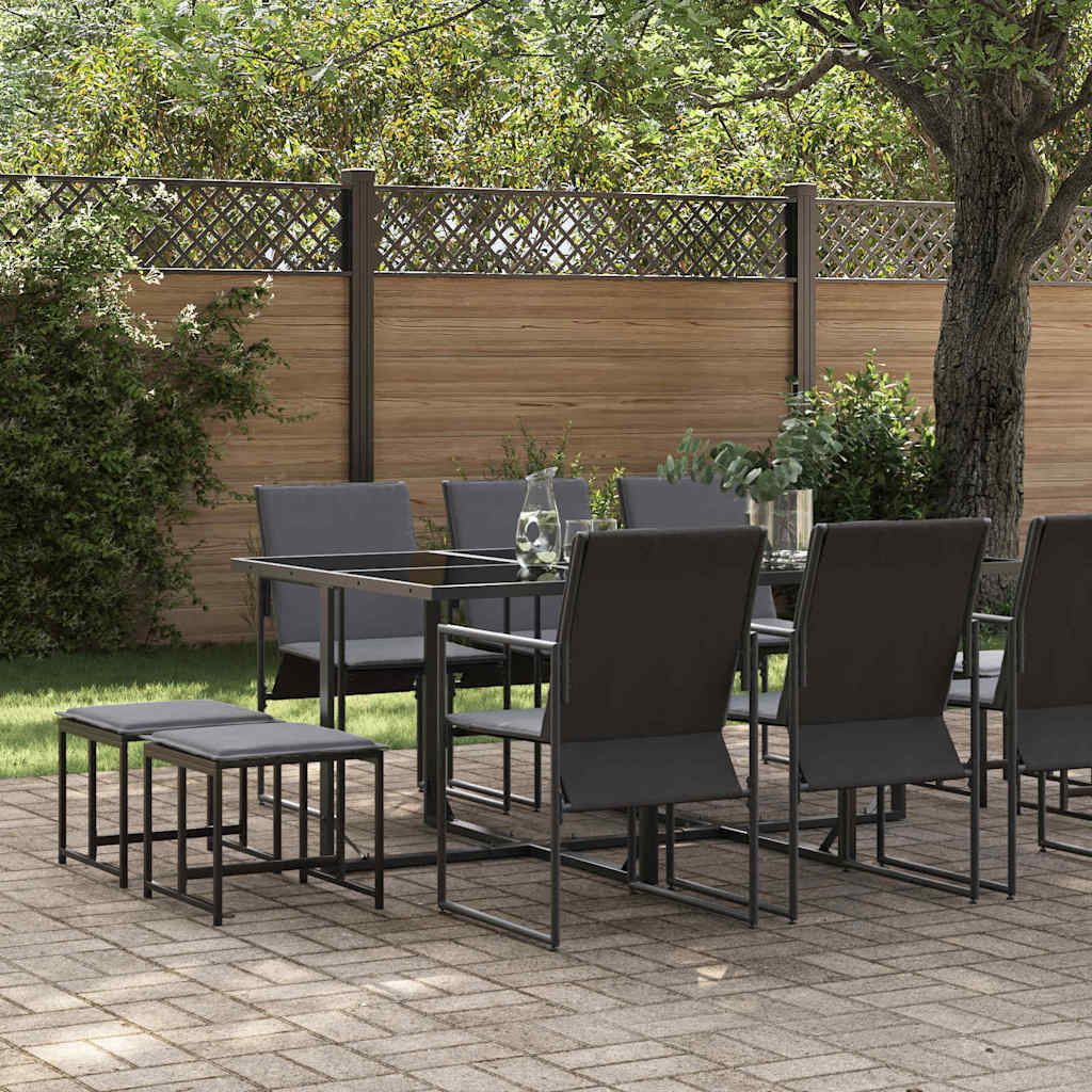 Set da Pranzo per Giardino 11 pcs Nero Acciaio | homemem39