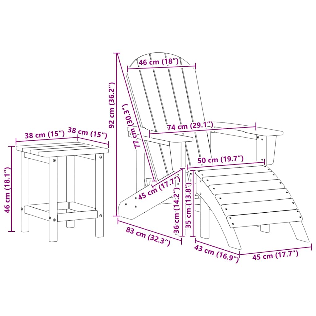 Sedia da Giardino 3 pcs Bianco Polietilene