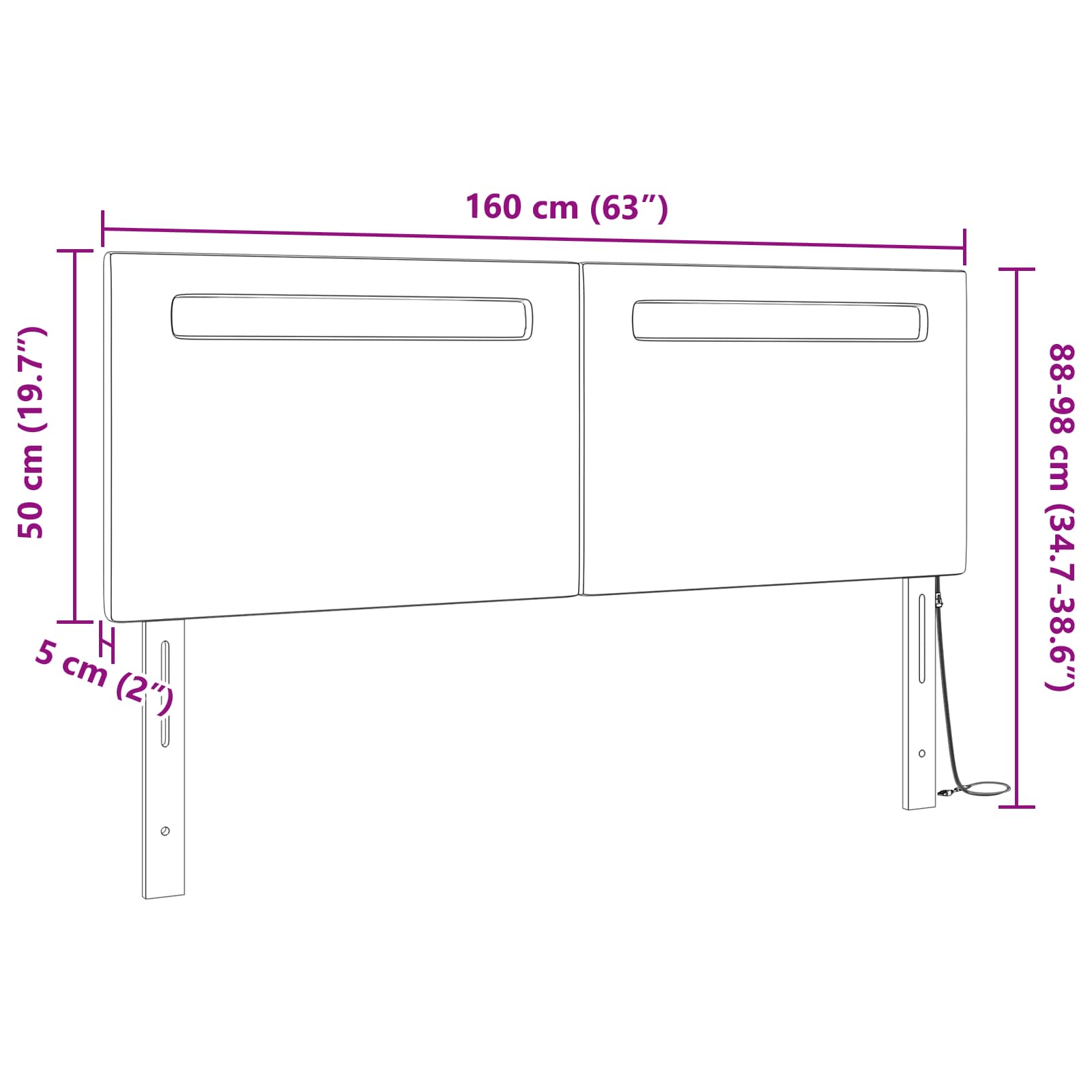 Testiera LED Cappuccino 160 cm Pelle Sintetica | homemem39