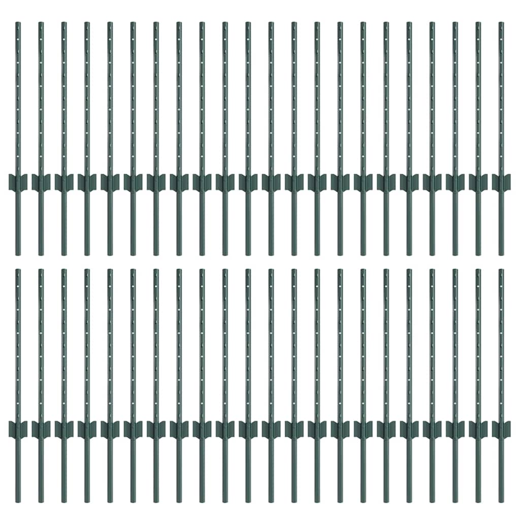 Palo della recinzione 44 pcs Verde 100 cm Acciaio | homemem39