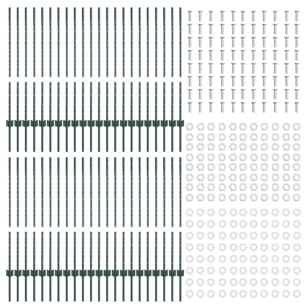 Palo di recinzione incorporato per esterni 44 pz Verde 140 cm