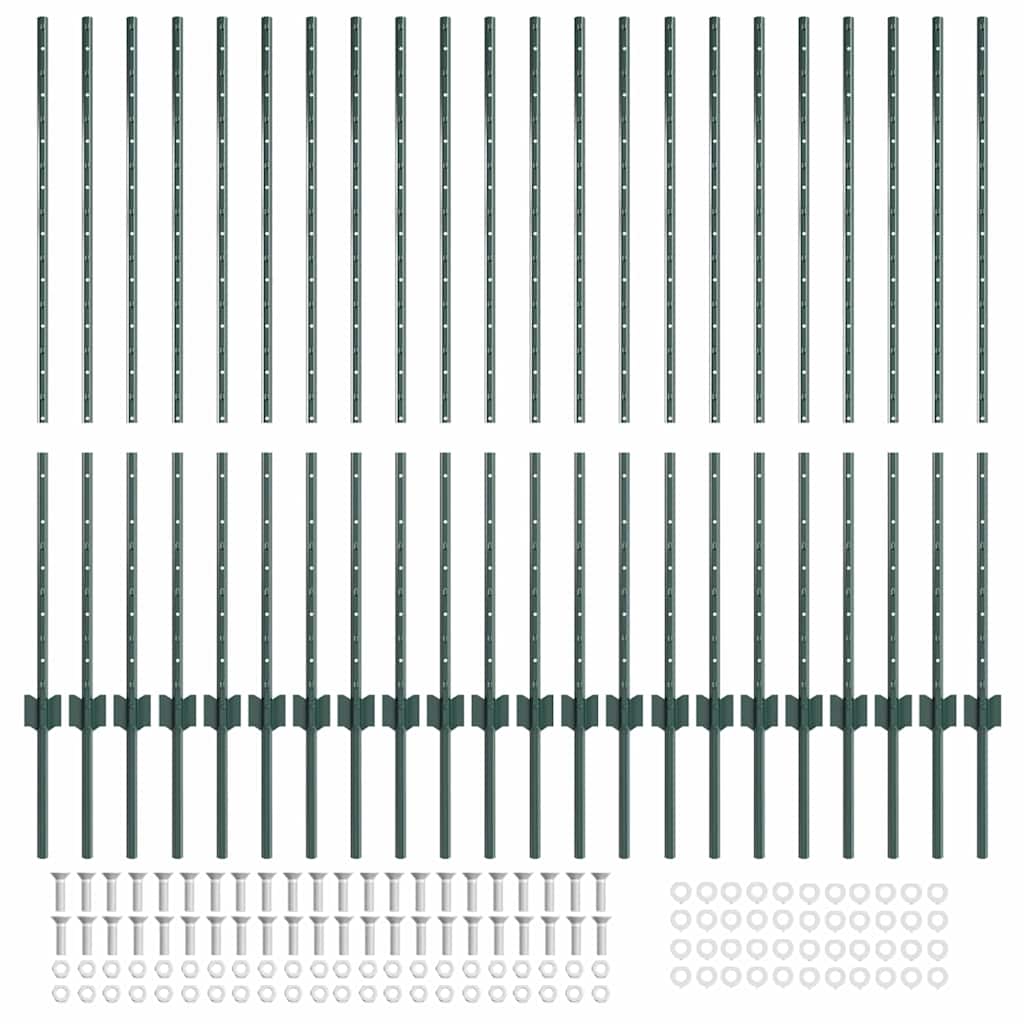 Palo della recinzione 22 pcs Verde 160 cm Acciaio | homemem39