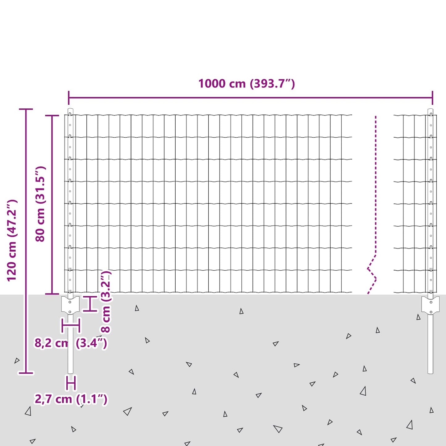 Recinzione euro da esterno con palo 10 x 0,8 m Argento Rete