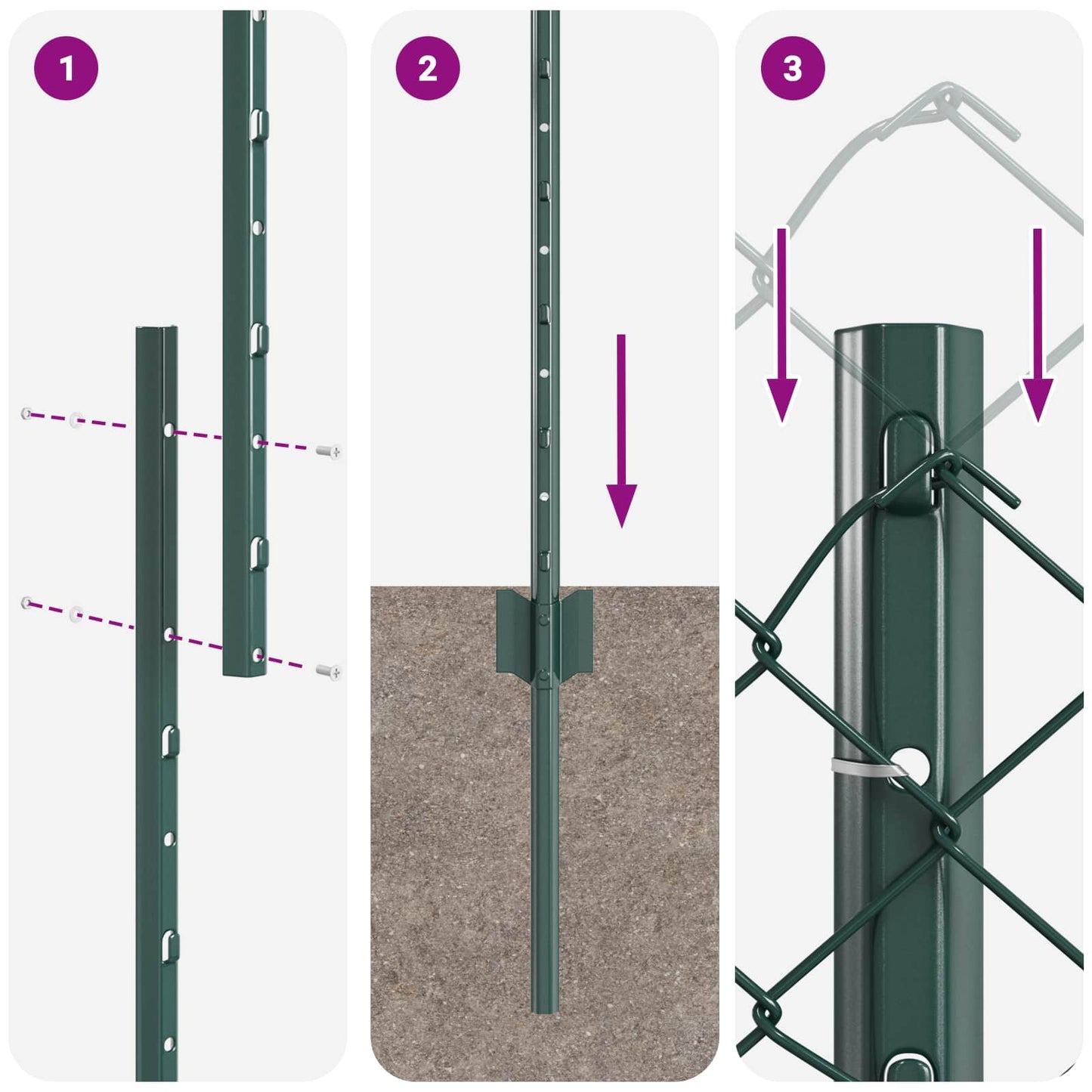 Recinzione a catena da esterno con palo 10 x 1,6 m Verde Rete