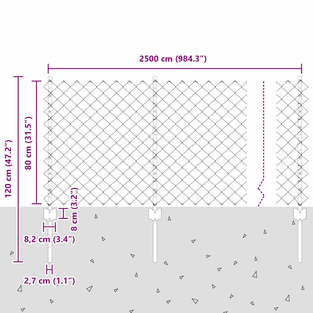 Recinzione a catena da esterno con palo 25 x 0,8 m Verde Rete