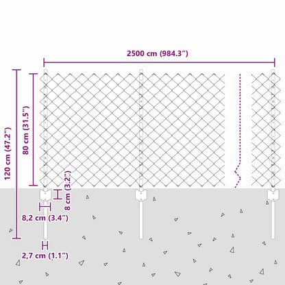 Recinzione a catena da esterno con palo 25 x 0,8 m Verde Rete