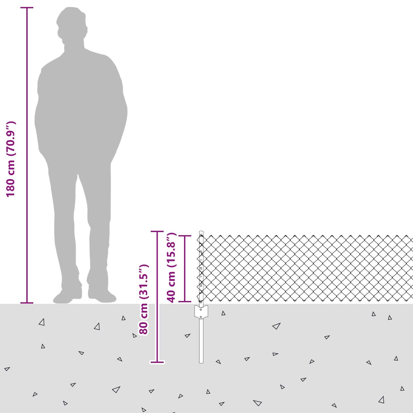 Recinzione a catena da esterno con palo 10 x 0,4 m Grigio Rete
