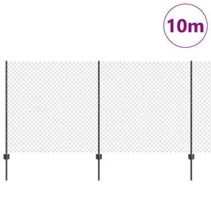 Recinzione a catena da esterno con palo 10 x 1,2 m Grigio Rete