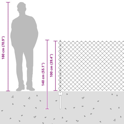 Recinzione a catena da esterno con palo 10 x 1 m Grigio Rete