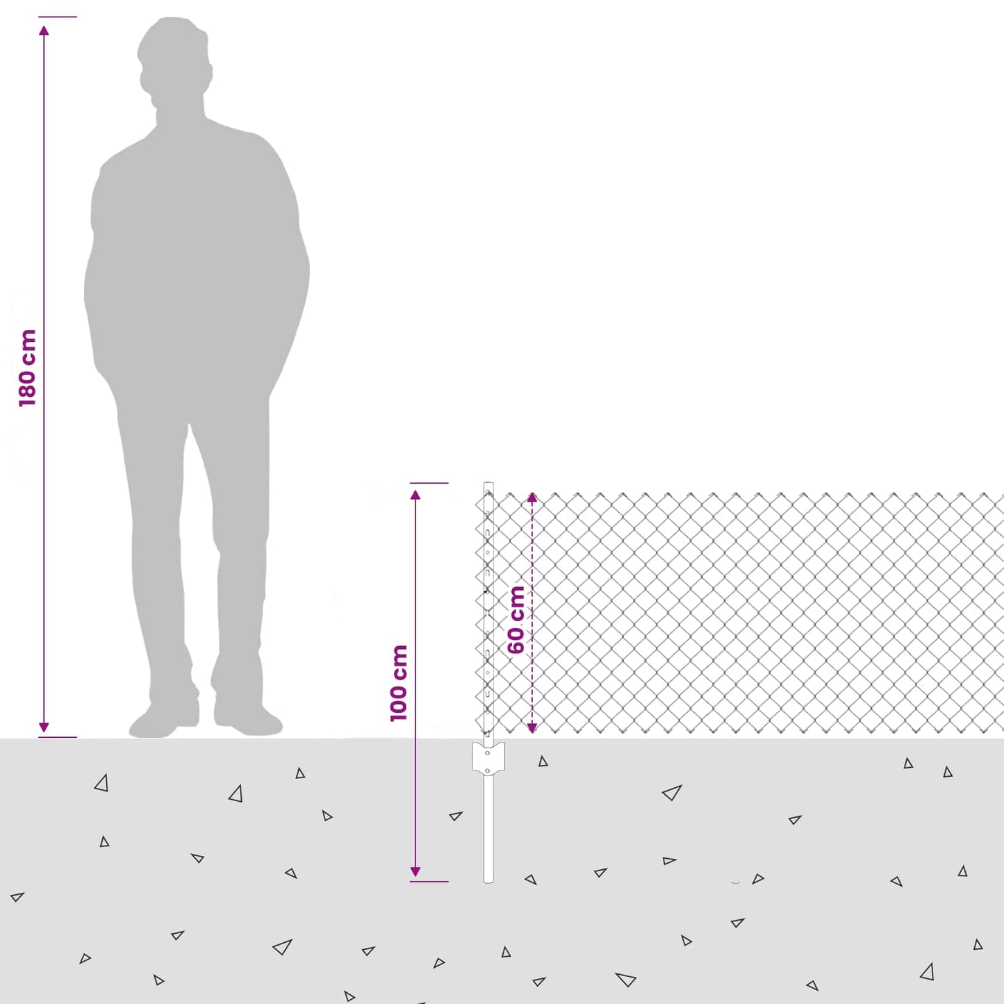 Recinzione a maglie con palo 25 x 0,6 m Grigio Rete