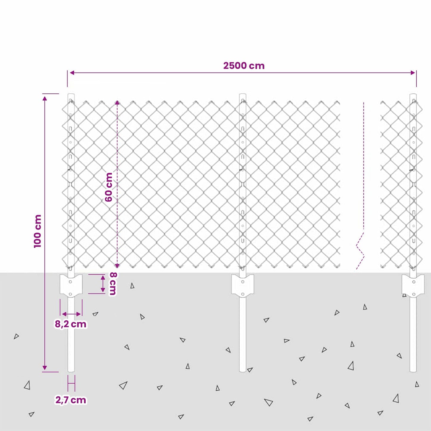Recinzione a maglie metalliche con palo 25 x 0,6 m Grigio Rete