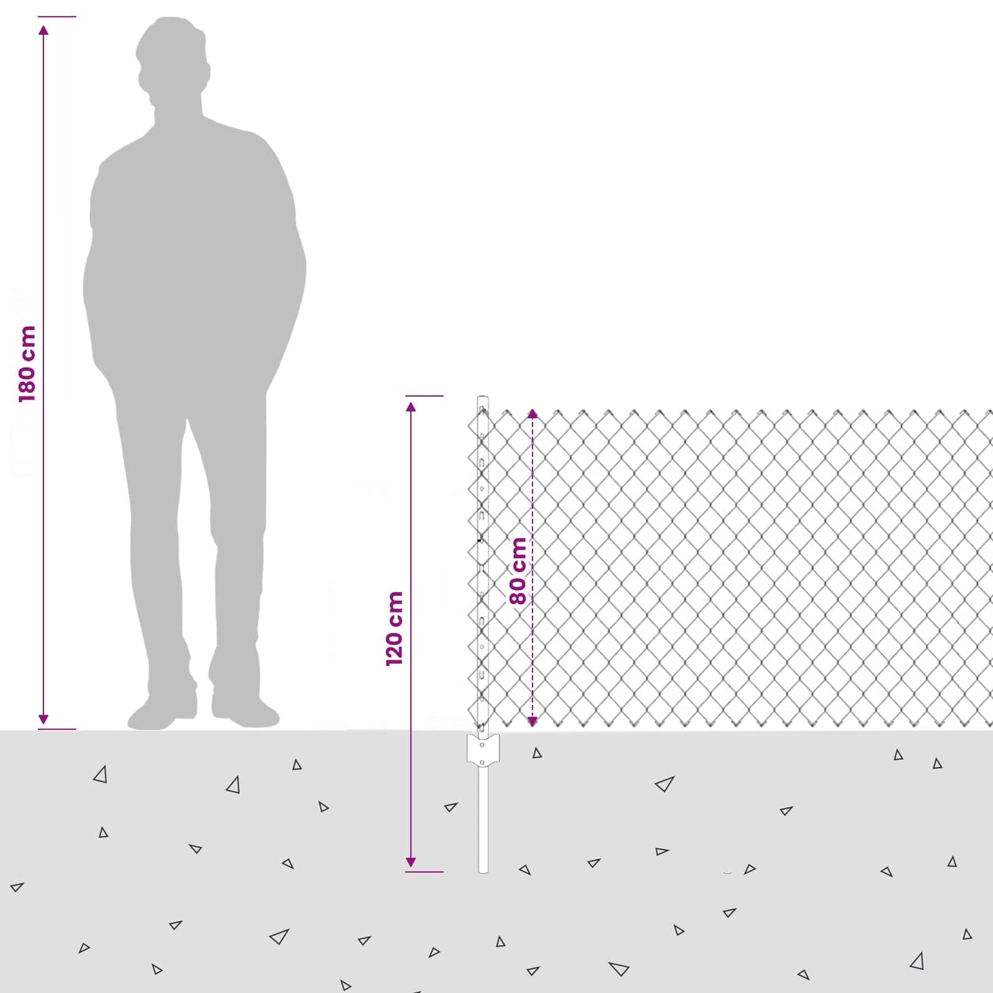 Recinzione a maglie con palo 25 x 0,8 m Grigio Rete
