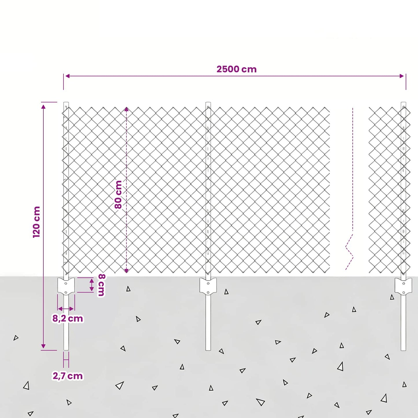 Recinzione a maglie metalliche con palo 25 x 0,8 m Grigio Rete