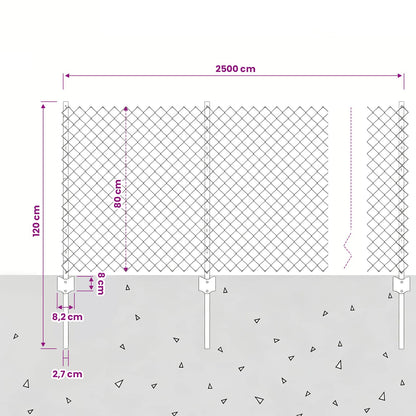 Recinzione a maglie metalliche con palo 25 x 0,8 m Grigio Rete