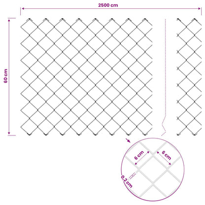 Recinzione a maglie metalliche con palo 25 x 0,6 m Grigio Rete