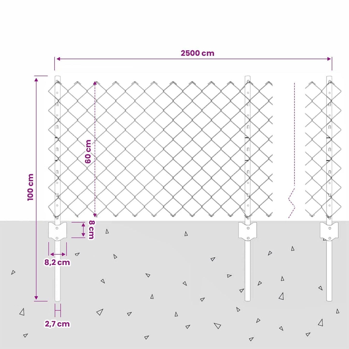 Recinzione a maglie metalliche con palo 25 x 0,6 m Grigio Rete