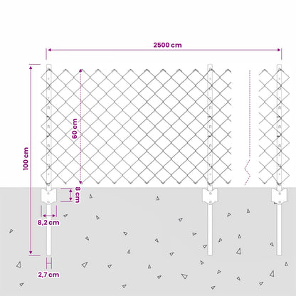 Recinzione a maglie metalliche con palo 25 x 0,6 m Grigio Rete