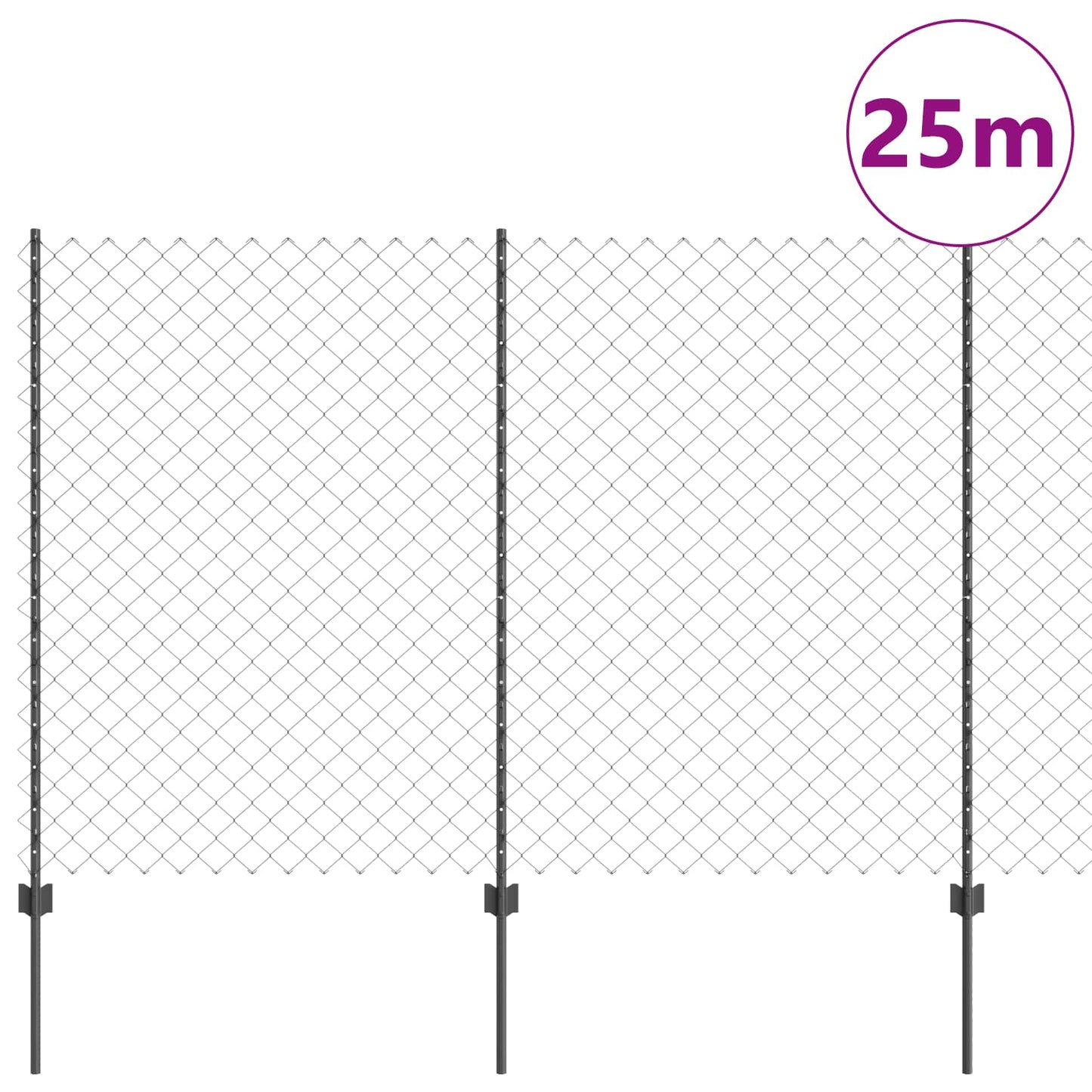 Recinzione a catena da esterno con palo 25 x 1,6 m Grigio Rete