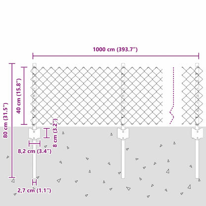 Recinzione a catena da esterno con palo 10 x 0,4 m Argento Rete
