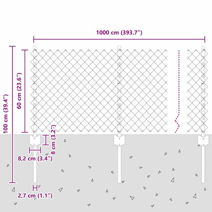Recinzione a catena da esterno con palo 10 x 0,6 m Argento Rete