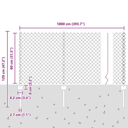 Recinzione a catena da esterno con palo 10 x 0,8 m Argento Rete