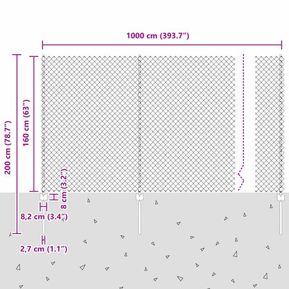 Recinzione a catena da esterno con palo 10 x 1,6 m Argento Rete
