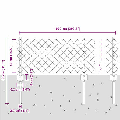 Recinzione a catena da esterno con palo 10 x 0,4 m Argento Rete
