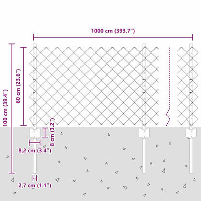 Recinzione a catena da esterno con palo 10 x 0,6 m Argento Rete