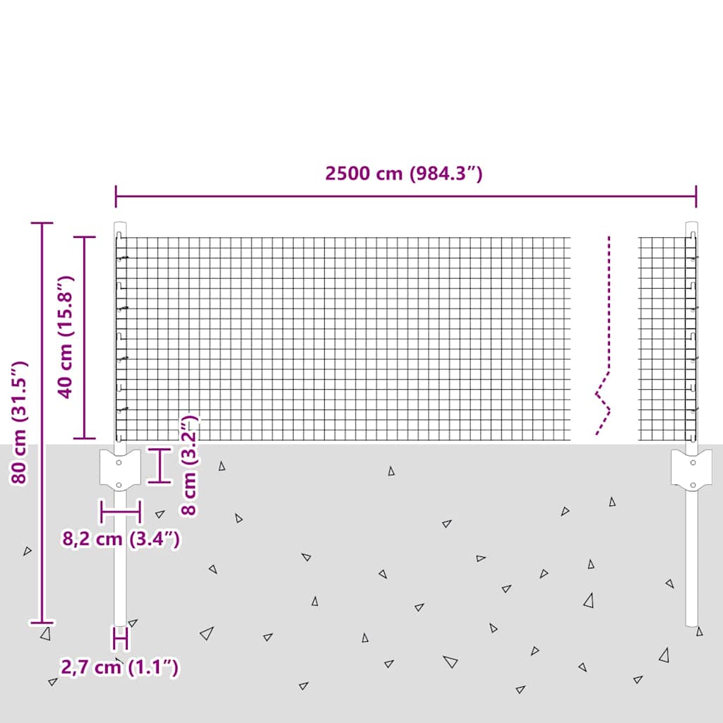 Recinzione in filo saldato per esterni con pali 25 x 0,4 m Rete