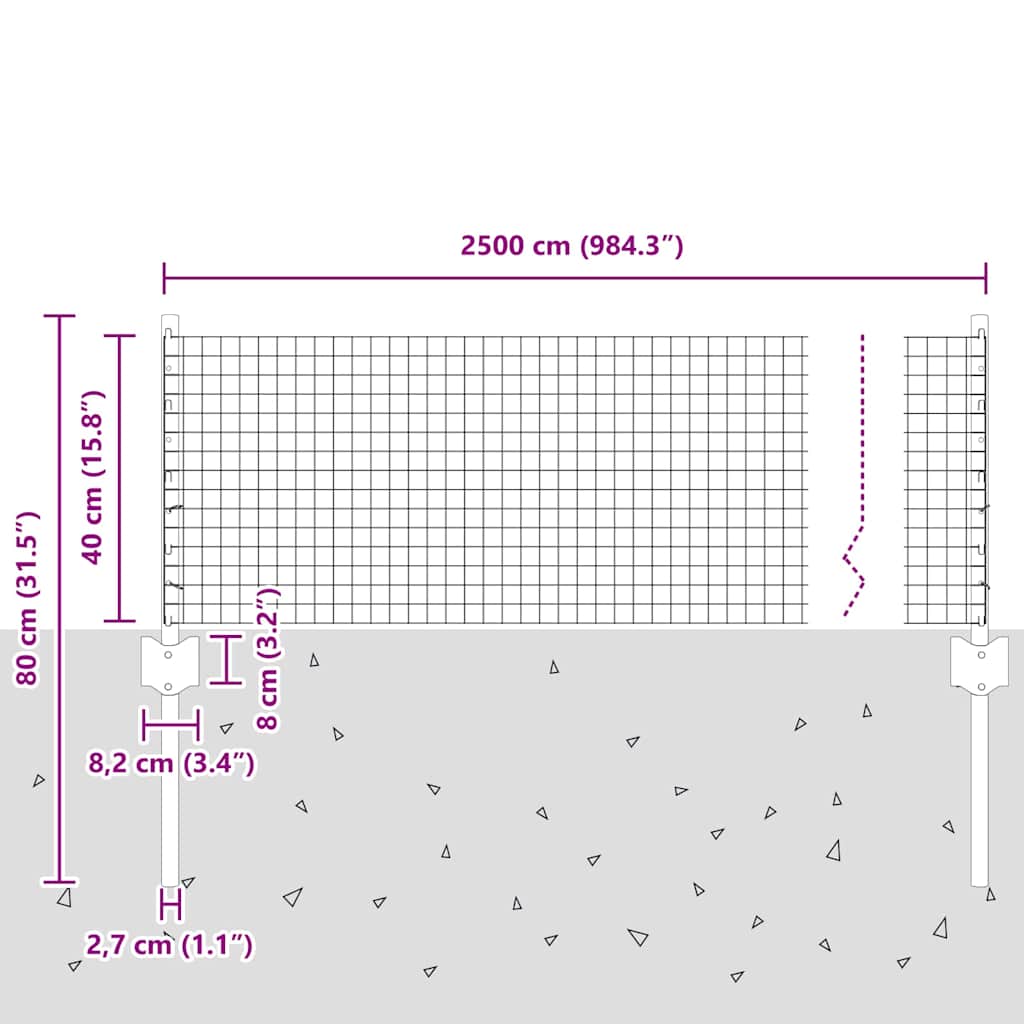 Recinzione in filo saldato per esterni con pali 25 x 0,4 m Rete