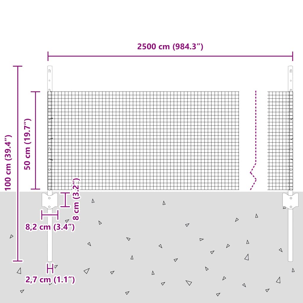 Recinzione in filo saldato per esterni con pali 25 x 0,5 m Rete
