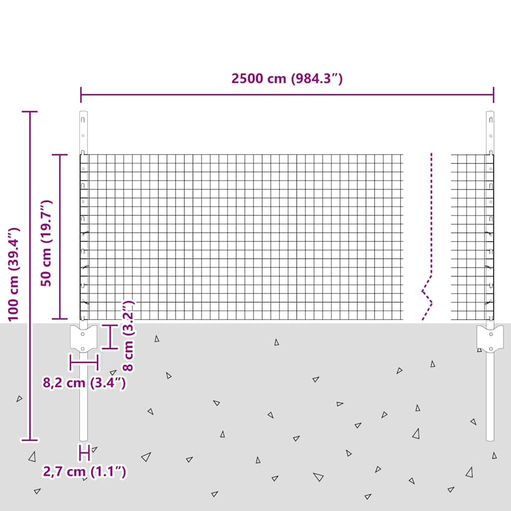 Recinzione in filo saldato per esterni con pali 25 x 0,5 m Rete