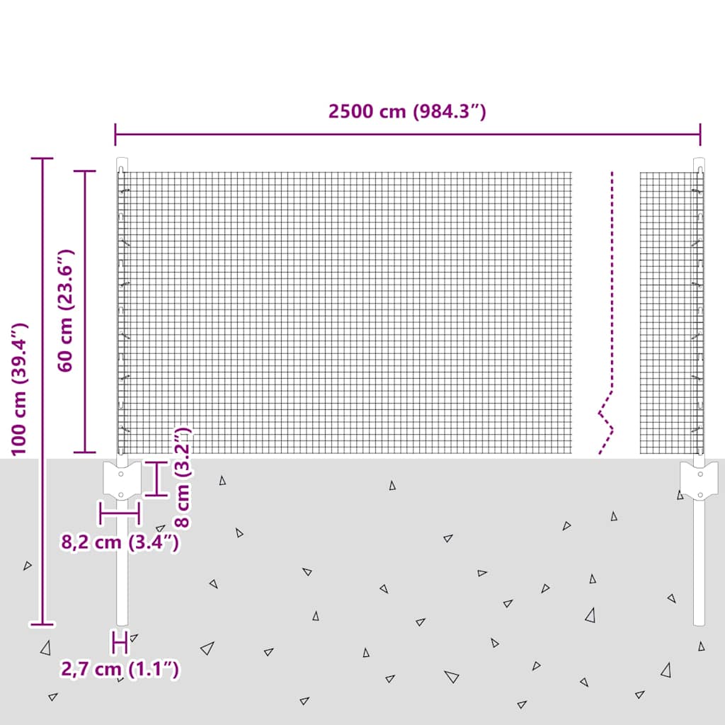 Recinzione in filo saldato per esterni con pali 25 x 0,6 m Rete