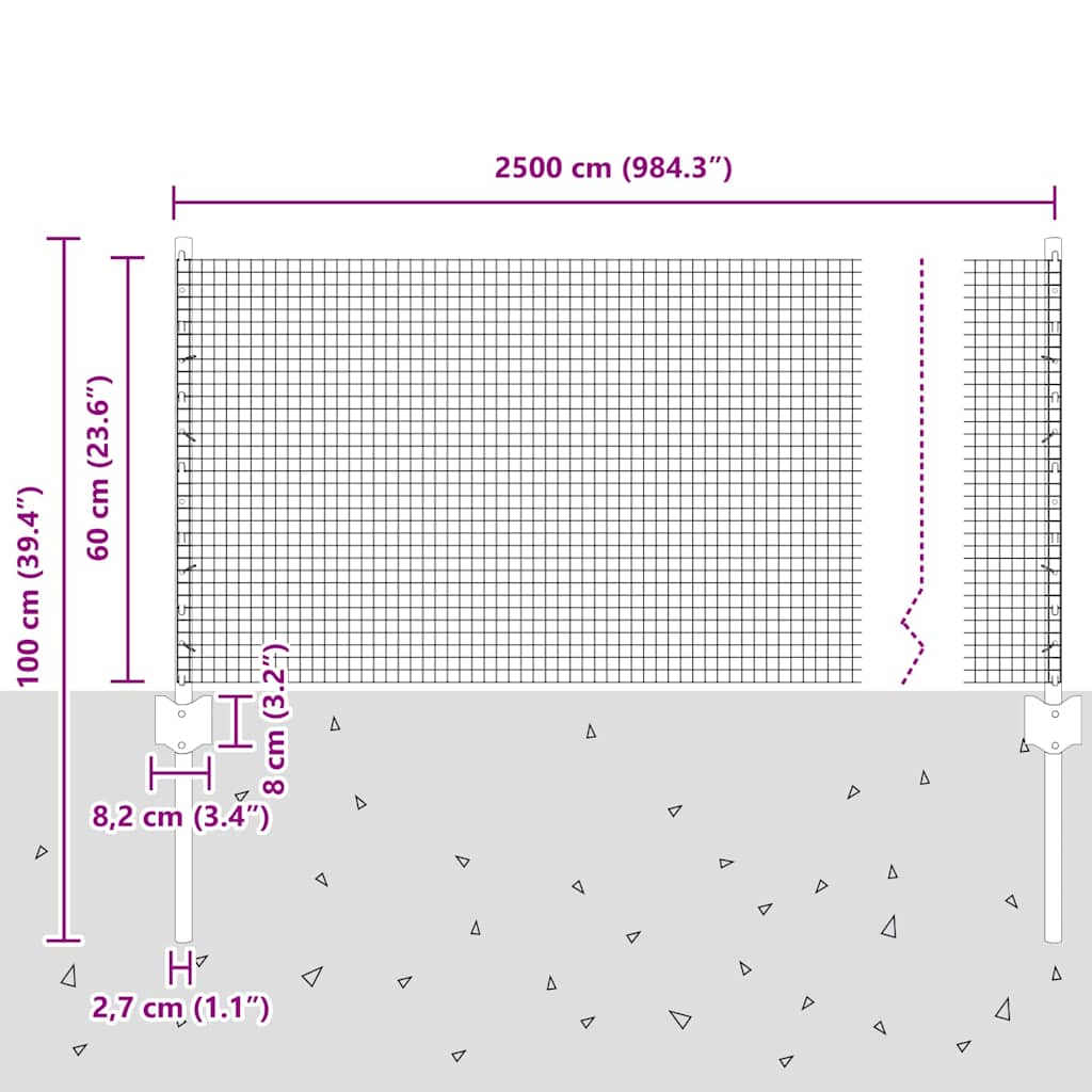 Recinzione in filo saldato per esterni con pali 25 x 0,6 m Rete