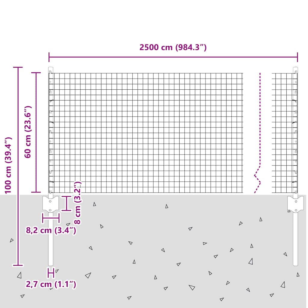 Recinzione in filo saldato per esterni con pali 25 x 0,6 m Rete