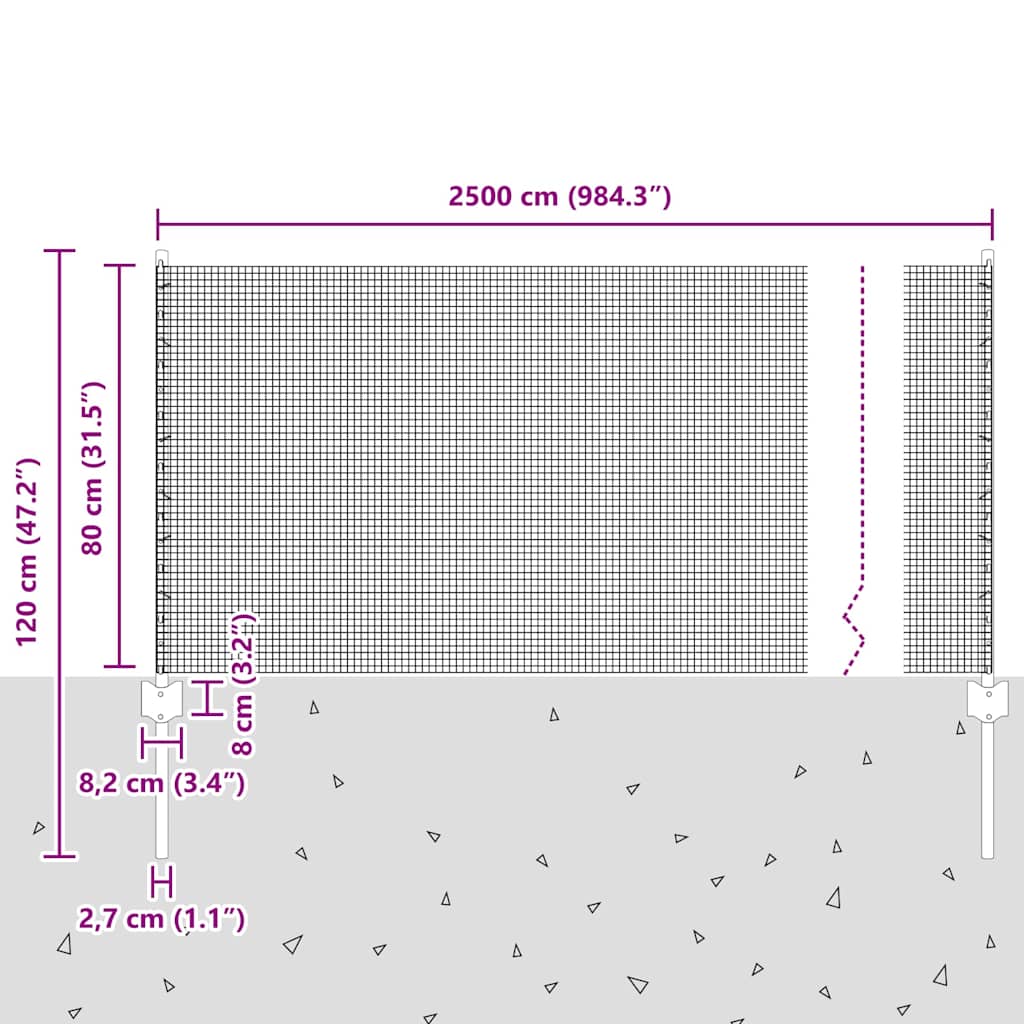 Recinzione in filo saldato per esterni con pali 25 x 0,8 m Rete