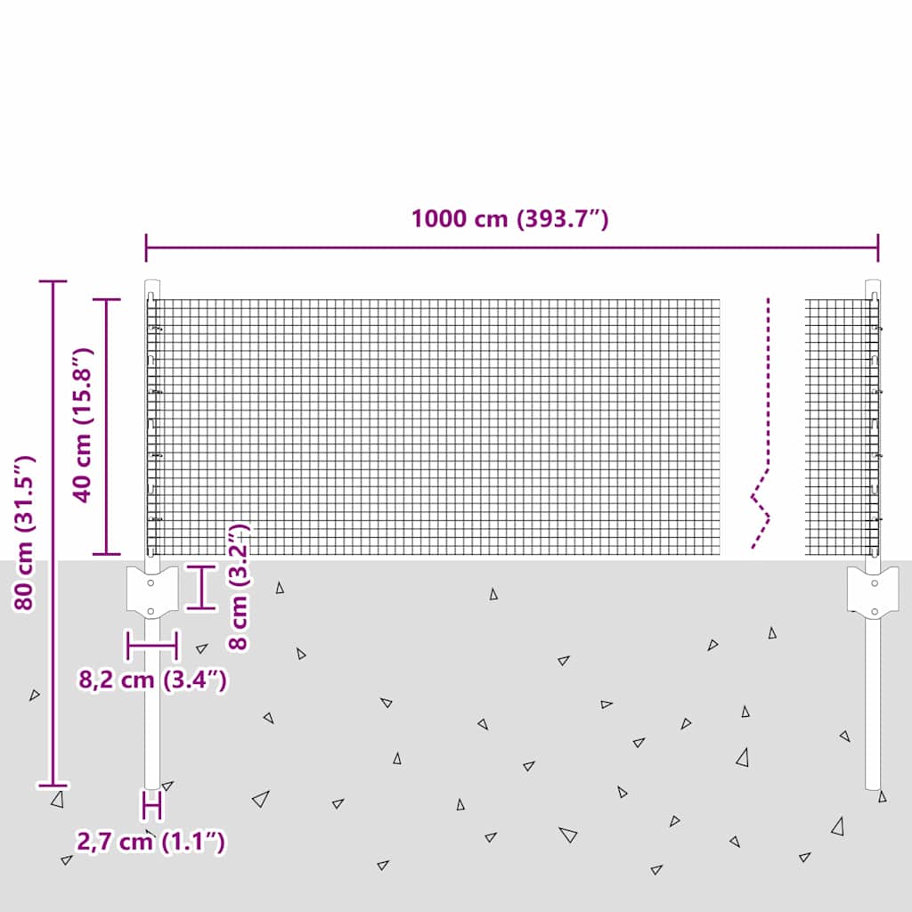 Recinzione in rete saldata con palo 10 x 0,4 m (P x H)